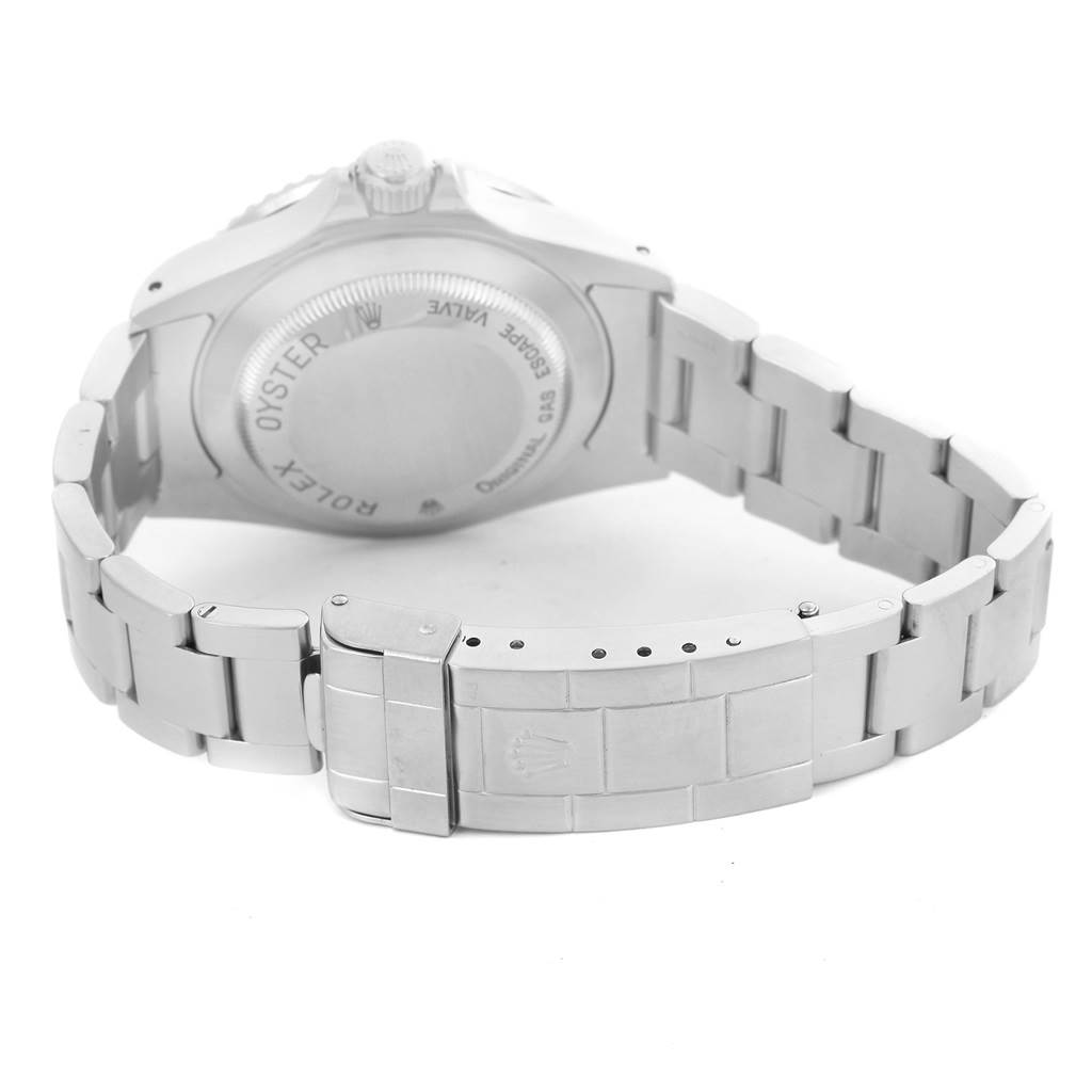 The image shows the backside and bracelet of a Rolex Sea-Dweller 16600 Men
s Stainless Steel Black Dial 16600 Men
s Stainless Steel Black Dial watch, highlighting the clasp and case back.