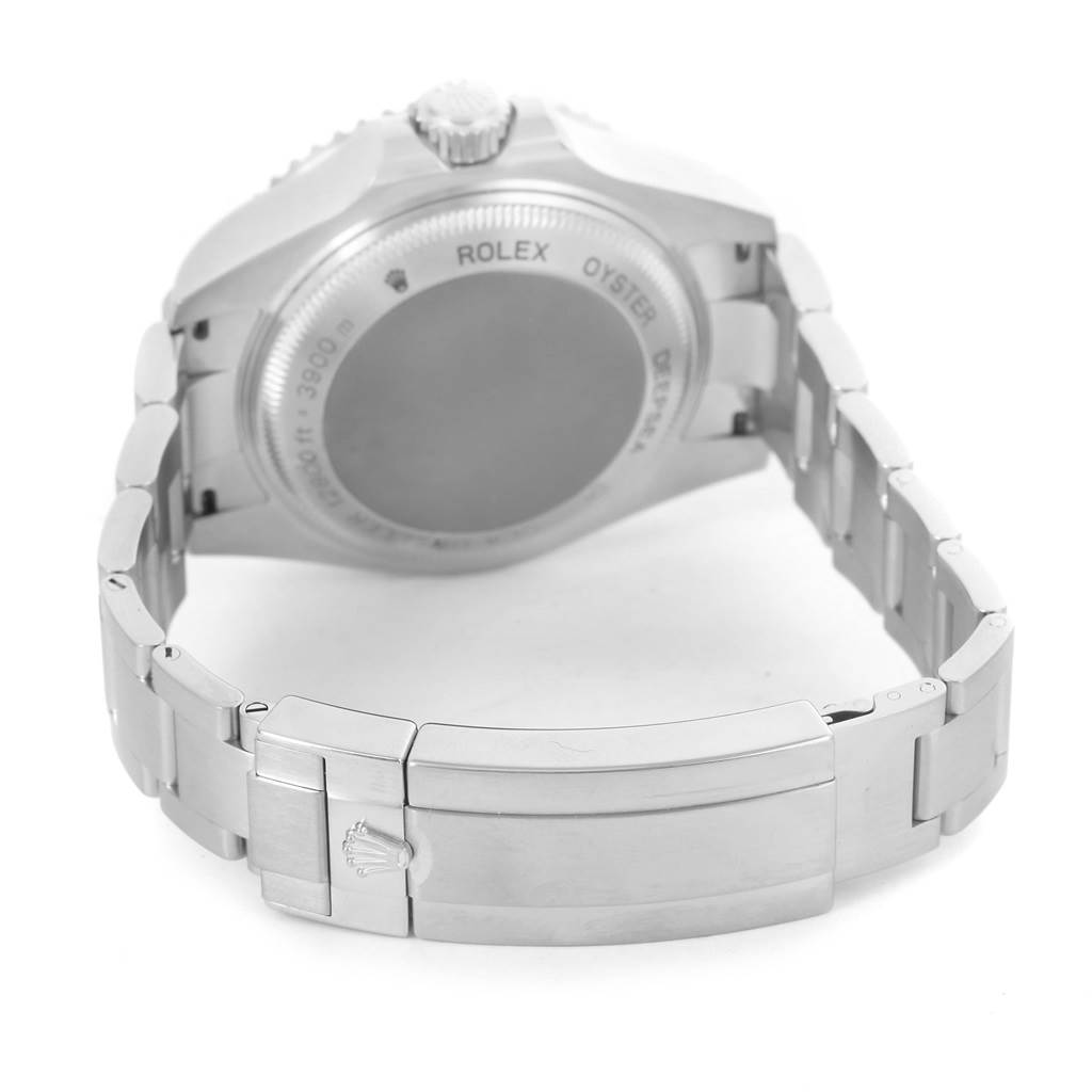 The image shows the back and clasp of the Rolex Sea-Dweller 116660 Men
s Stainless Steel Blue Dial 116660 Men
s Stainless Steel Blue Dial watch from a rear angle.