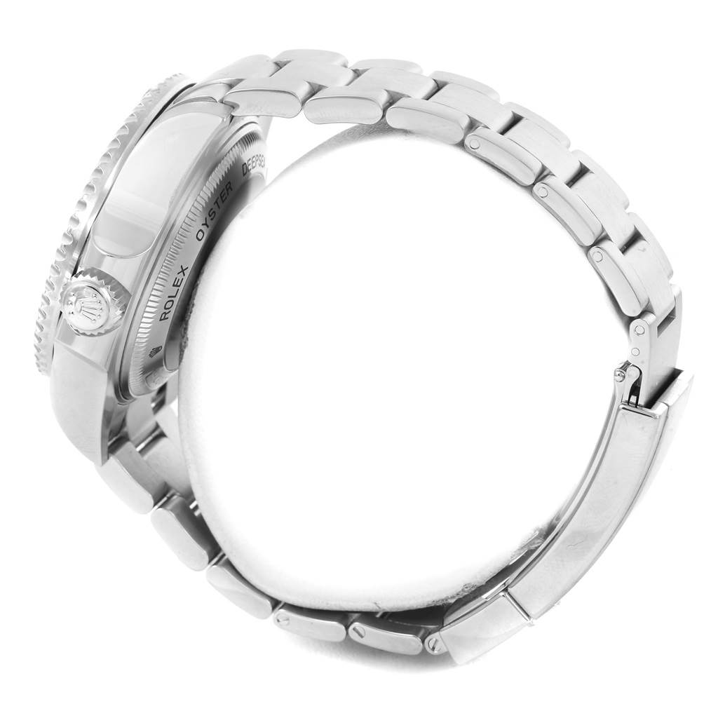 This image shows the side view of a Rolex Sea-Dweller 116660 Men's Stainless Steel Blue Dial 116660 Men's Stainless Steel Blue Dial watch, focusing on the bracelet, clasp, case, and crown.