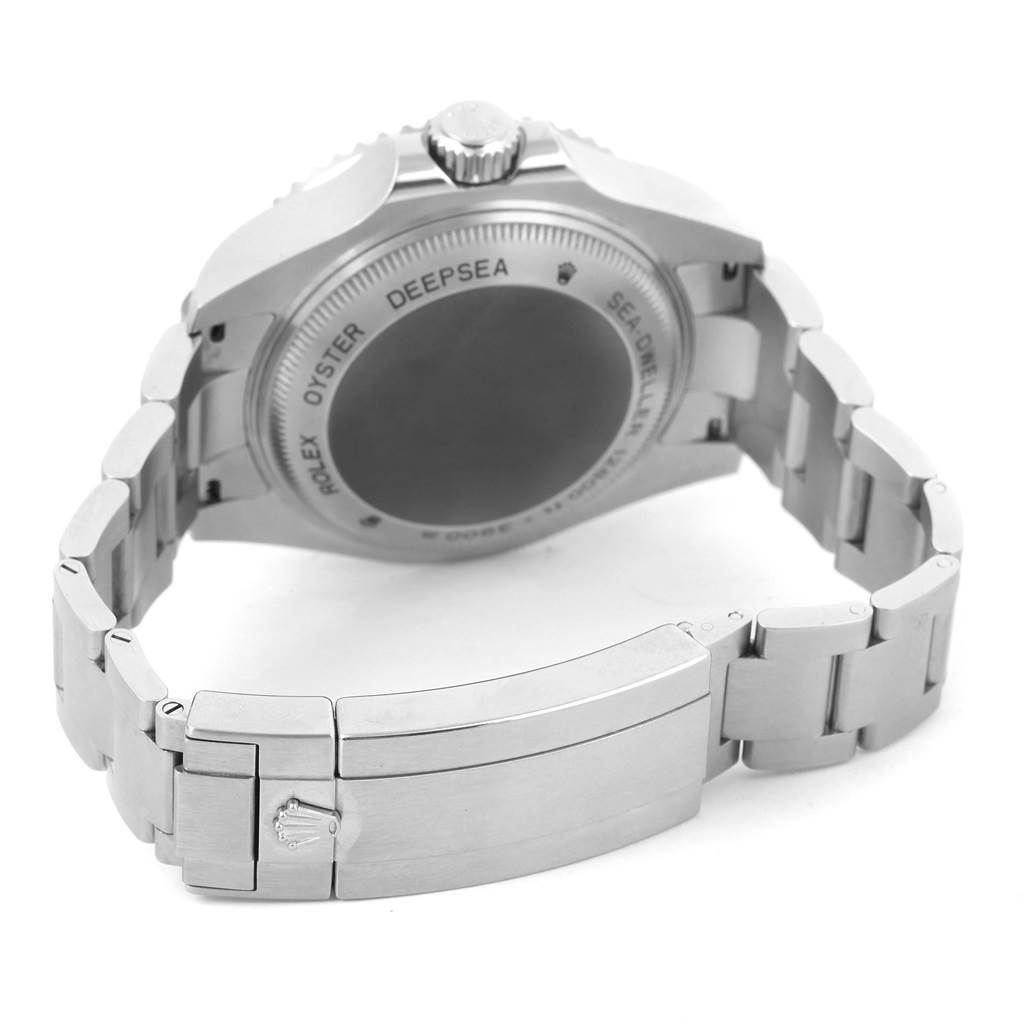 The image shows the back view of a Rolex Sea-Dweller 116660 Men's Stainless Steel Blue Dial 116660 Men's Stainless Steel Blue Dial watch, highlighting its clasp and case back.