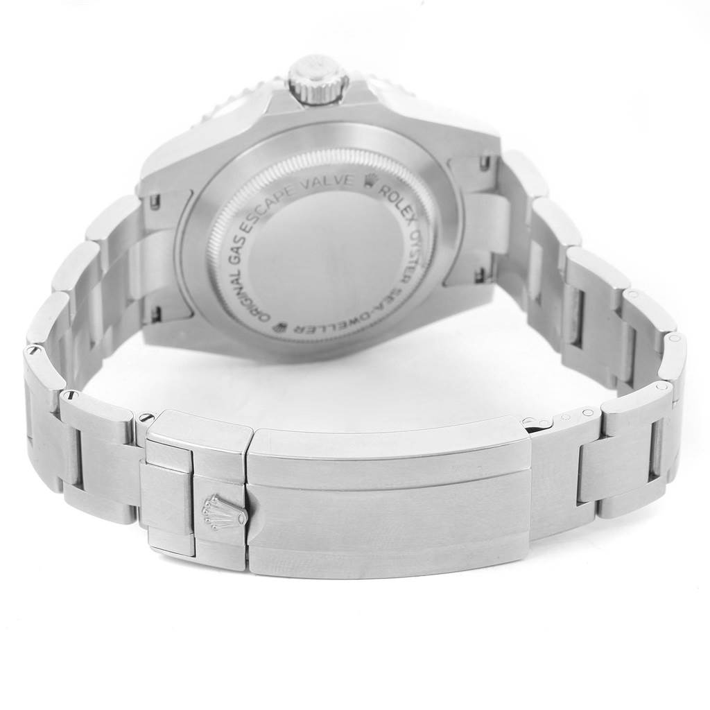 The image shows the back view of a Rolex Sea-Dweller 116600 Men's Stainless Steel Black Dial 116600 Men's Stainless Steel Black Dial watch, including the case back and stainless steel bracelet with clasp.