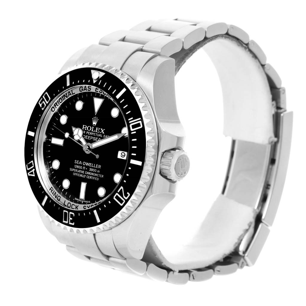 The image shows a Rolex Sea-Dweller 116660 Men
s Stainless Steel Black Dial 116660 Men
s Stainless Steel Black Dial watch at a slight side angle, highlighting its bezel, dial, crown, and bracelet.