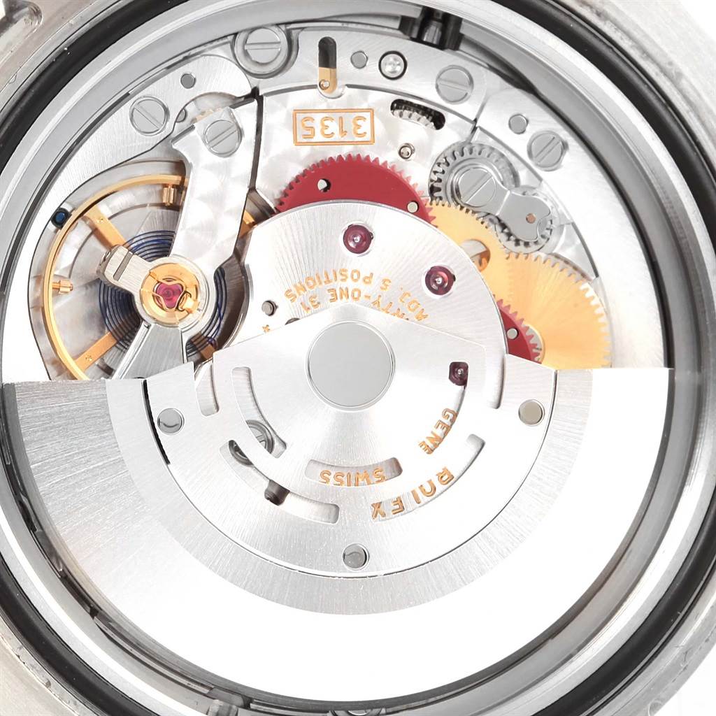 This image shows the intricate internal mechanism and movement of the Rolex Sea-Dweller 116600 Men
s Stainless Steel Black Dial 116600 Men
s Stainless Steel Black Dial watch viewed from the back.