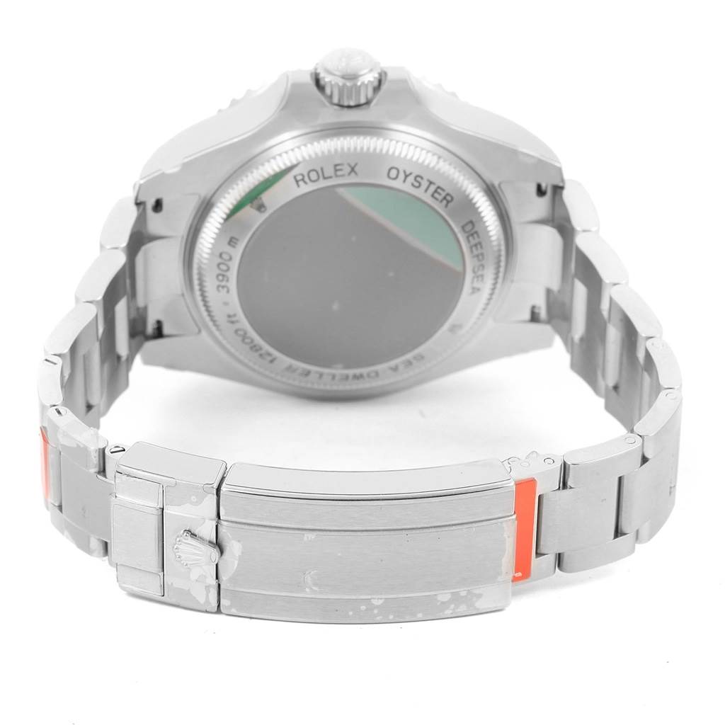 The image shows the back view of a Rolex Sea-Dweller 116660 Men's Stainless Steel Black Dial 116660 Men's Stainless Steel Black Dial watch, highlighting the case back and bracelet.