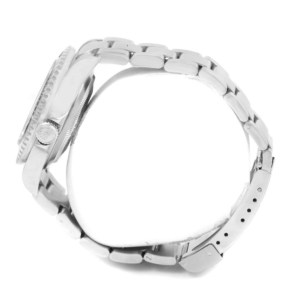 The image shows a side view of the Rolex Sea-Dweller 16600 Men
s Stainless Steel Black Dial 16600 Men
s Stainless Steel Black Dial watch, highlighting the bracelet, case, crown, and clasp.