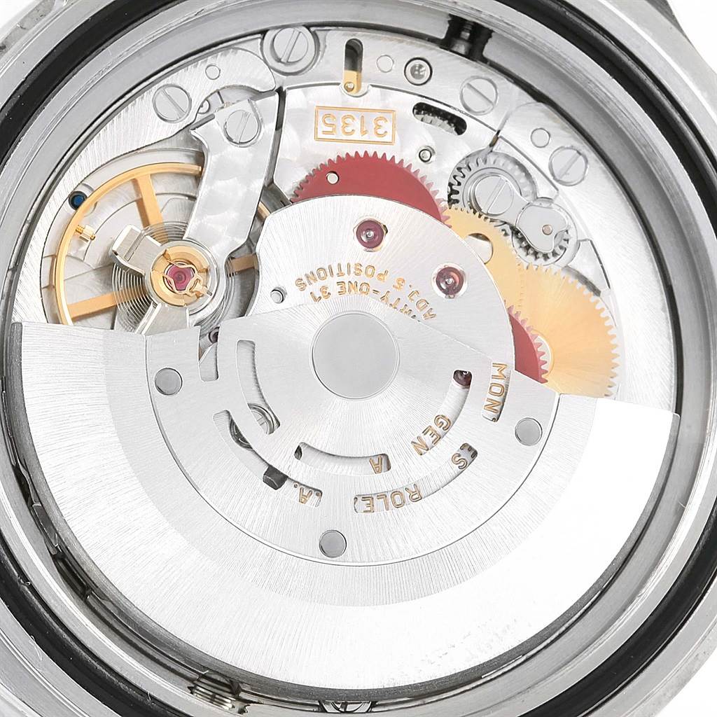This image shows the internal mechanism and movement parts of a Rolex Sea-Dweller 16600 Men
s Stainless Steel Black Dial 16600 Men
s Stainless Steel Black Dial watch from a close-up angle.