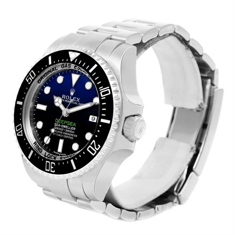 The image shows a Rolex Sea-Dweller 116660 Men's Stainless Steel Blue Dial 116660 Men's Stainless Steel Blue Dial watch at a front three-quarter angle, highlighting the face, bezel, crown, and bracelet.