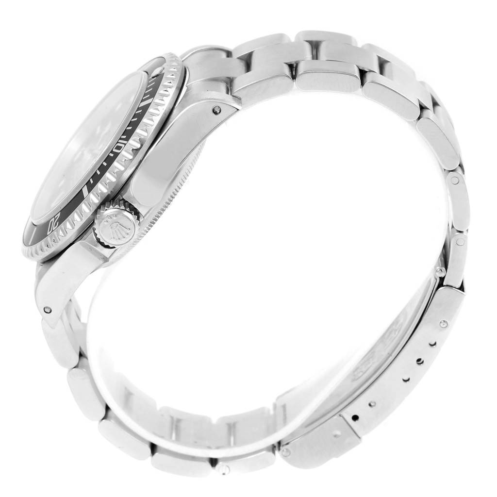 This image shows a side profile of the Rolex Sea-Dweller 16600 Men
s Stainless Steel Black Dial 16600 Men
s Stainless Steel Black Dial, including the crown, bezel, and bracelet.