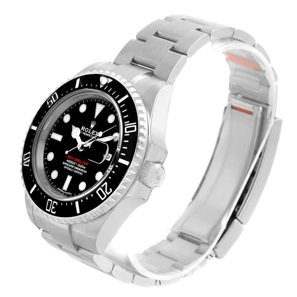 The Rolex Sea-Dweller 126600 Men
s Stainless Steel Black Dial 126600 Men
s Stainless Steel Black Dial watch is shown from a slight angle, displaying its face, bezel, crown, and bracelet.