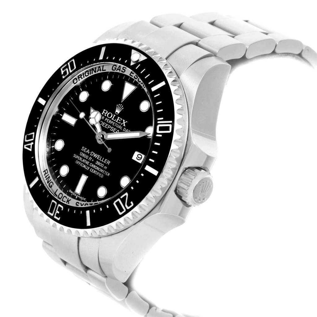 The image shows a Rolex Sea-Dweller 116660 Men
s Stainless Steel Black Dial 116660 Men
s Stainless Steel Black Dial watch at a three-quarter angle, highlighting the dial, bezel, crown, and part of the bracelet.