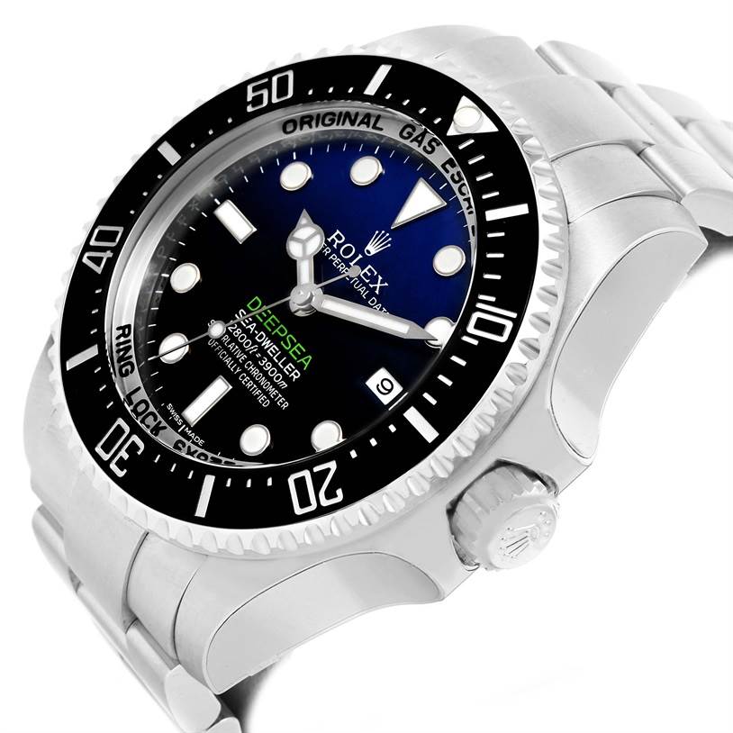 The image shows a Rolex Sea-Dweller 116660 Men's Stainless Steel Blue Dial 116660 Men's Stainless Steel Blue Dial watch at an angled view, highlighting the face, bezel, and part of the bracelet.