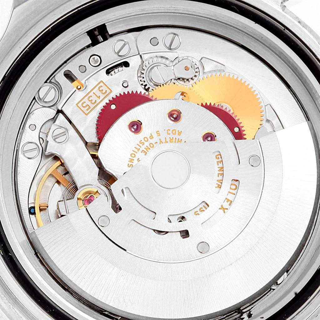 This image shows the internal movement mechanism of a Rolex Sea-Dweller 16600 Men
s Stainless Steel Black Dial 16600 Men
s Stainless Steel Black Dial watch from a close-up angle.