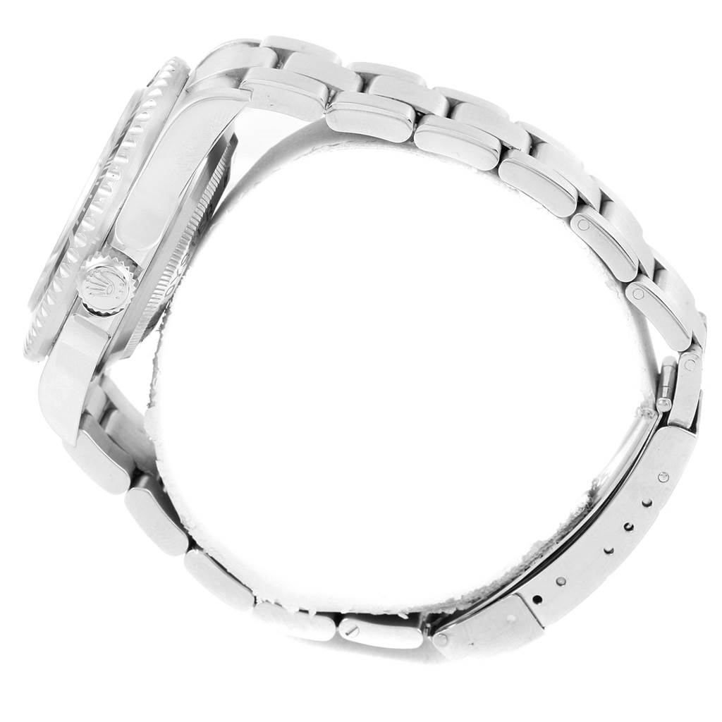 The image shows a side view of a Rolex Sea-Dweller 16600 Men
s Stainless Steel Black Dial 16600 Men
s Stainless Steel Black Dial watch, highlighting the band, crown, and case.