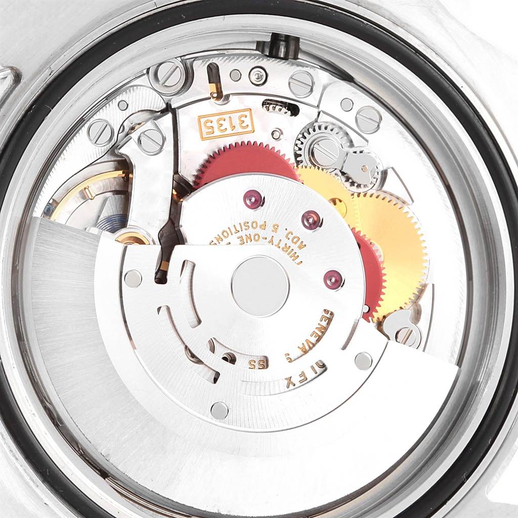 This image shows the intricate internal mechanism of a Rolex Sea-Dweller 116600 Men's Stainless Steel Black Dial 116600 Men's Stainless Steel Black Dial watch from a top-down angle.