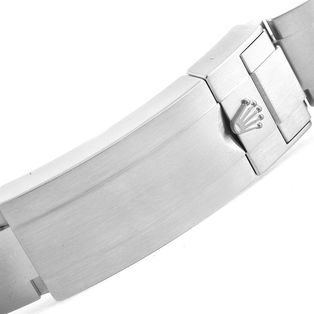 This image shows the clasp of a Rolex Sea-Dweller 116600 Men's Stainless Steel Black Dial 116600 Men's Stainless Steel Black Dial watch bracelet at a side angle.