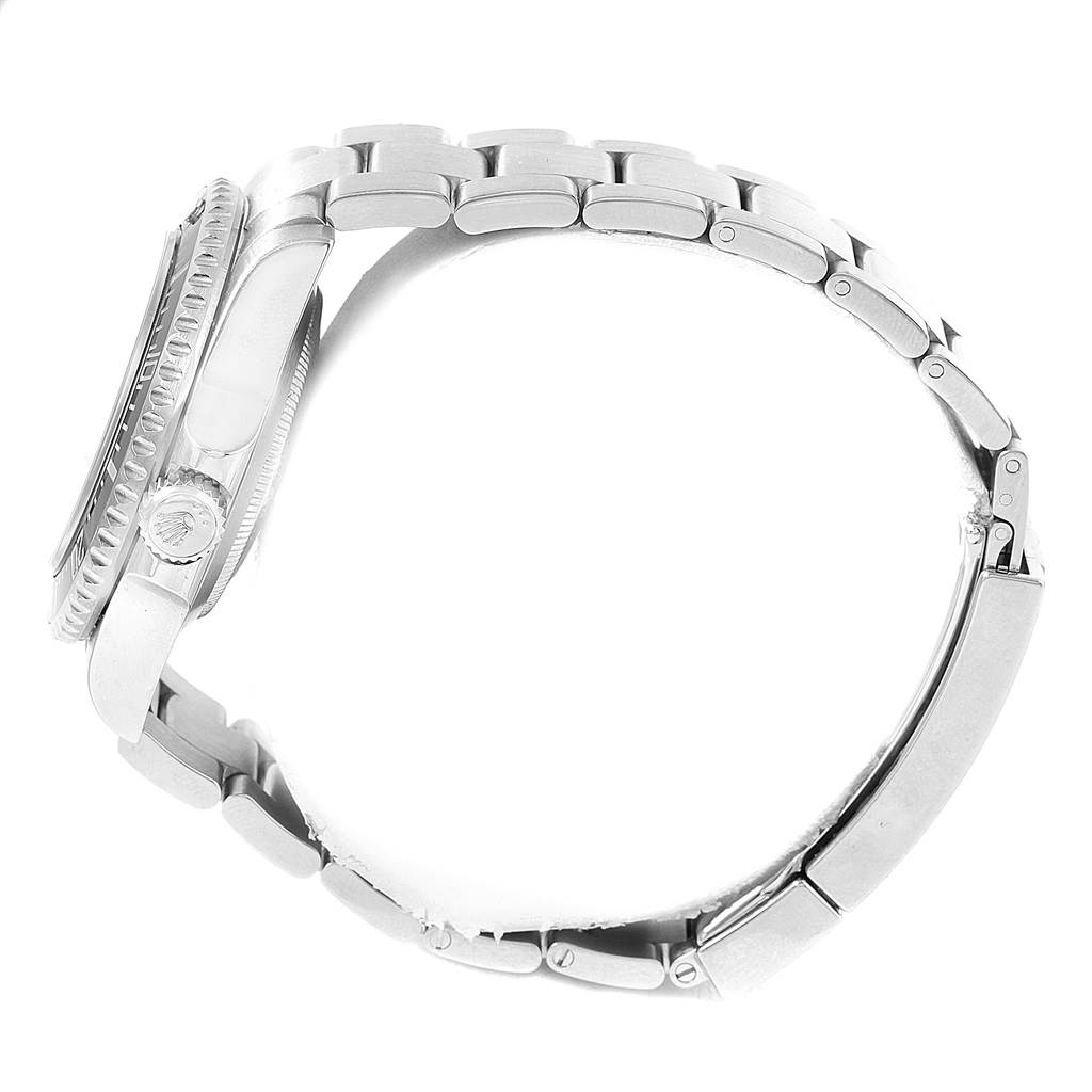 The image shows a side view of the Rolex Sea-Dweller 116600 Men's Stainless Steel Black Dial 116600 Men's Stainless Steel Black Dial watch, highlighting the bracelet, clasp, bezel, and crown.