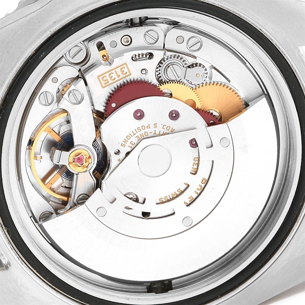 This image shows a close-up of the movement mechanism inside a Rolex Sea-Dweller 116600 Men's Stainless Steel Black Dial 116600 Men's Stainless Steel Black Dial watch.