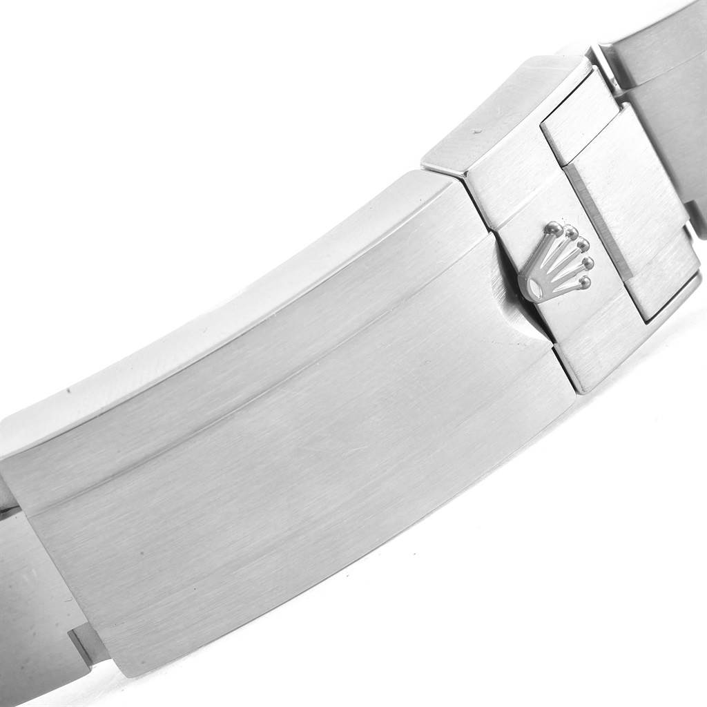 This image shows the clasp of a Rolex Sea-Dweller 116600 Men's Stainless Steel Black Dial 116600 Men's Stainless Steel Black Dial watch bracelet from a side angle.