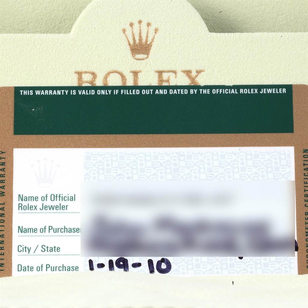 The image shows a warranty card for the Rolex Sea-Dweller 116660 Men's Stainless Steel Black Dial 116660 Men's Stainless Steel Black Dial, captured from the front.