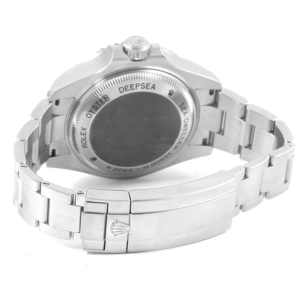 The image shows the back case and bracelet clasp of a Rolex Sea-Dweller 116660 Men's Stainless Steel Black Dial 116660 Men's Stainless Steel Black Dial watch from a rear angle.