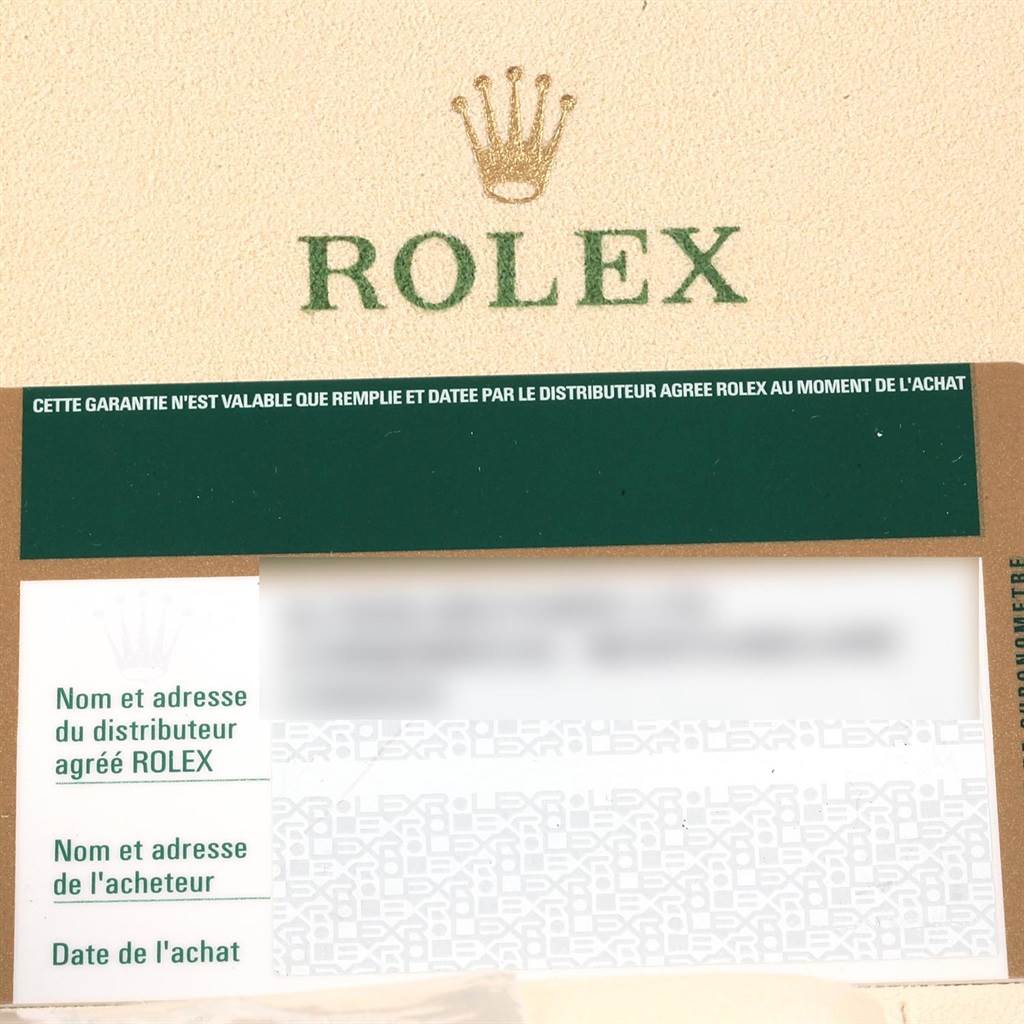 The image shows a warranty card for a Rolex Sea-Dweller 116660 Men's Stainless Steel Black Dial 116660 Men's Stainless Steel Black Dial watch, including dealer and purchaser details.