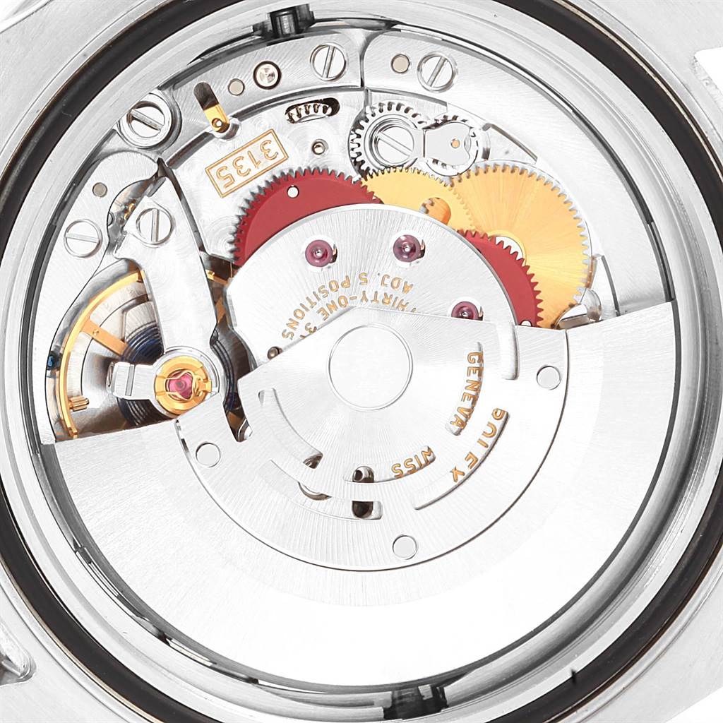 This image shows the intricate inner mechanical movement of the Rolex Sea-Dweller 116600 Men
s Stainless Steel Black Dial 116600 Men
s Stainless Steel Black Dial watch, viewed from the back.