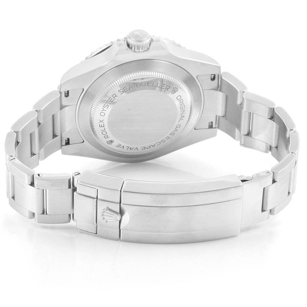 This image shows the back case and bracelet clasp of the Rolex Sea-Dweller 116600 Men
s Stainless Steel Black Dial 116600 Men
s Stainless Steel Black Dial watch.