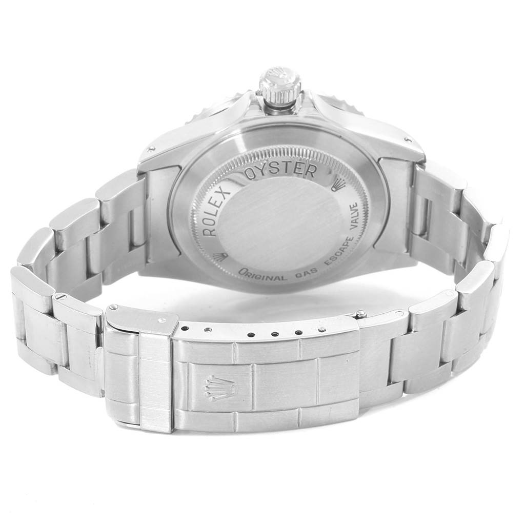 The image shows the back case and bracelet of a Rolex Sea-Dweller 16600 Men
s Stainless Steel Black Dial 16600 Men
s Stainless Steel Black Dial watch, highlighting the clasp and engraved case back.