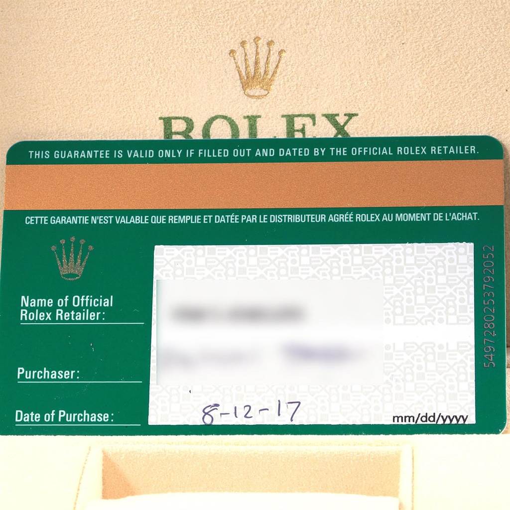 The image shows a close-up of a Rolex guarantee card for the Sea-Dweller model.