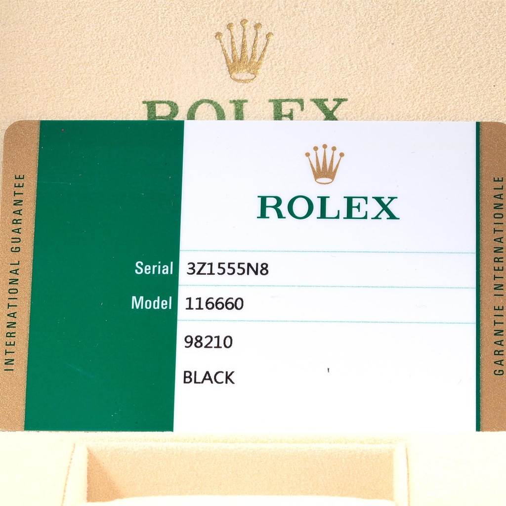 This image shows the guarantee card for the Rolex Sea-Dweller 116660 Men
s Stainless Steel Black Dial 116660 Men
s Stainless Steel Black Dial model 116660.