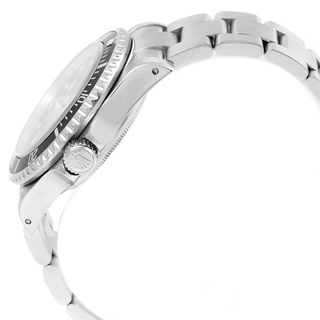 The image shows a side view of a Rolex Sea-Dweller 16600 Men
s Stainless Steel Black Dial 16600 Men
s Stainless Steel Black Dial watch, highlighting the crown, bezel, and part of the bracelet.