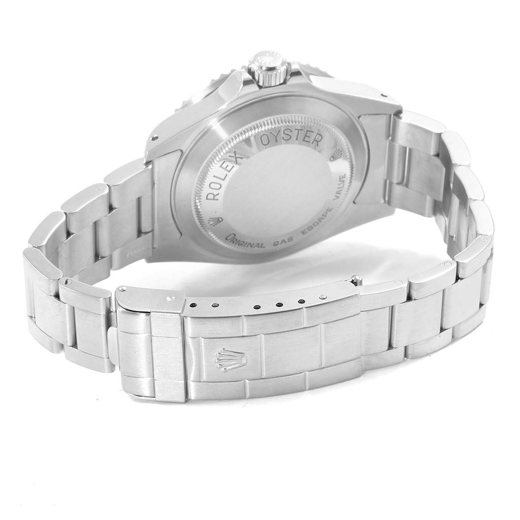 The image shows the back and bracelet clasp of a Rolex Sea-Dweller 16600 Men
s Stainless Steel Black Dial 16600 Men
s Stainless Steel Black Dial watch from an angled rear view.