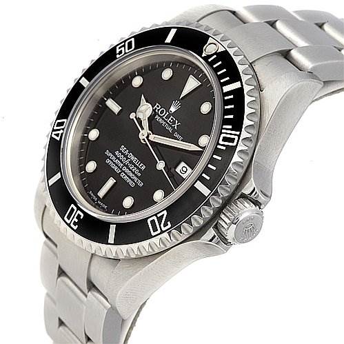 The Rolex Sea-Dweller 16600 Men's Stainless Steel Black Dial 16600 Men's Stainless Steel Black Dial watch is shown at a three-quarter angle, highlighting its bezel, dial, crown, and bracelet.