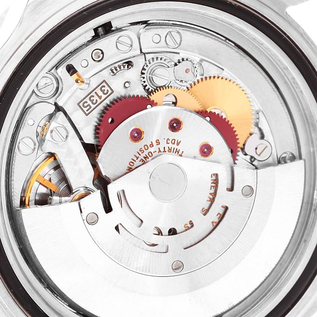 This image shows the intricate inner mechanics and movement of the Rolex Sea-Dweller 16600 Men
s Stainless Steel Black Dial 16600 Men
s Stainless Steel Black Dial watch from a close-up angle.