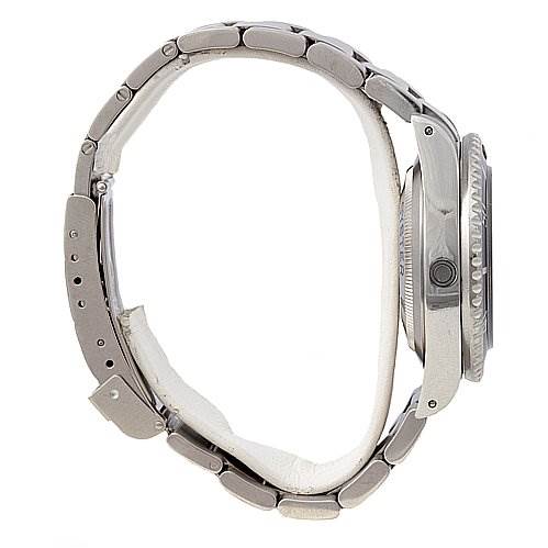 The image shows a side view of the Rolex Sea-Dweller 16600 Men's Stainless Steel Black Dial 16600 Men's Stainless Steel Black Dial watch, highlighting the bracelet and the side of the case with the crown.