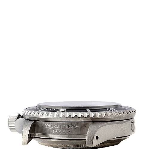 The image shows a side profile view of the Rolex Sea-Dweller 16600 Men's Stainless Steel Black Dial 16600 Men's Stainless Steel Black Dial watch displaying the case, crown, and bezel.