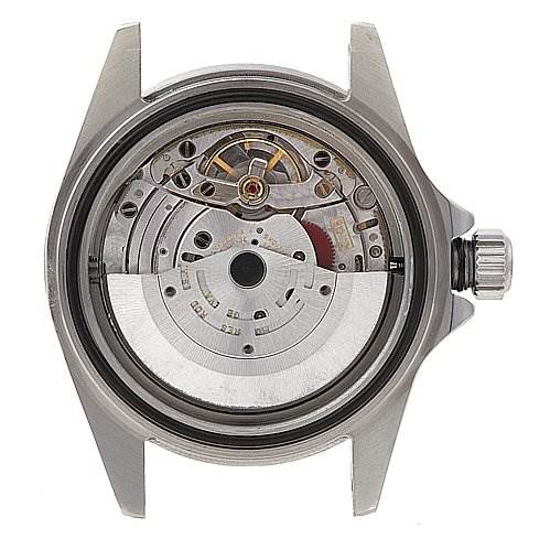 This image shows the back view of a Rolex Sea-Dweller 16600 Men's Stainless Steel Black Dial 16600 Men's Stainless Steel Black Dial watch, highlighting its internal mechanical movement.
