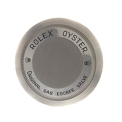 This image shows the back casing of a Rolex Sea-Dweller 16600 Men's Stainless Steel Black Dial 16600 Men's Stainless Steel Black Dial watch, highlighting the "Original Gas Escape Valve" text.