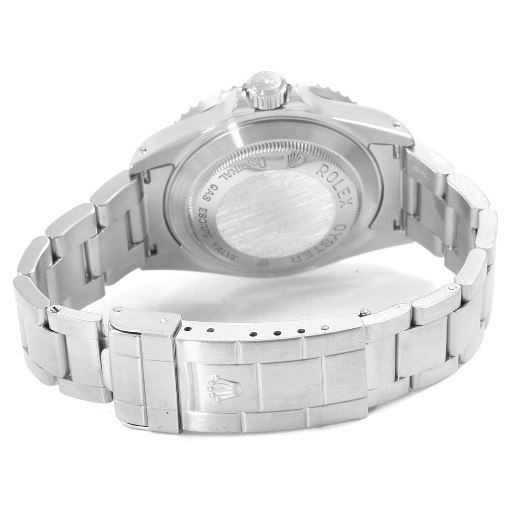 The image shows the back case and metal bracelet clasp of the Rolex Sea-Dweller 16600 Men
s Stainless Steel Black Dial 16600 Men
s Stainless Steel Black Dial watch, angled from the rear.