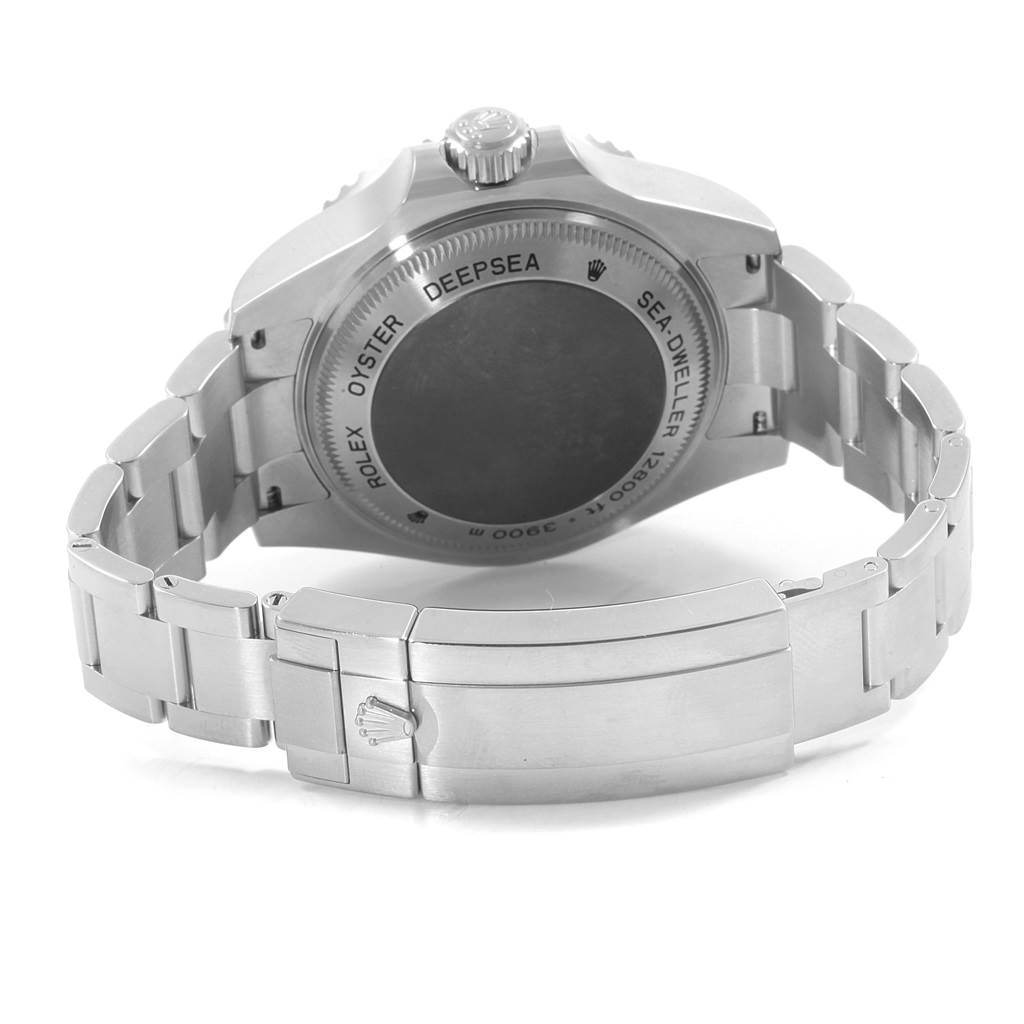 The image shows the back view of a Rolex Sea-Dweller 116660 Men's Stainless Steel Blue Dial 116660 Men's Stainless Steel Blue Dial watch, including the clasp, case back, and bracelet.