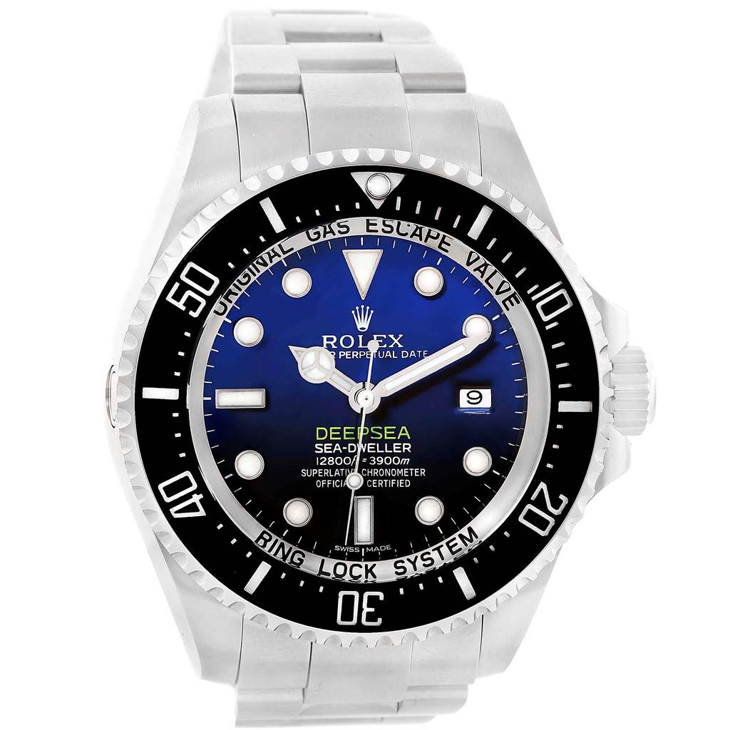 The image shows the Rolex Sea-Dweller 116660 Men's Stainless Steel Blue Dial 116660 Men's Stainless Steel Blue Dial watch from a front angle, highlighting the dial, bezel, crown, and bracelet.