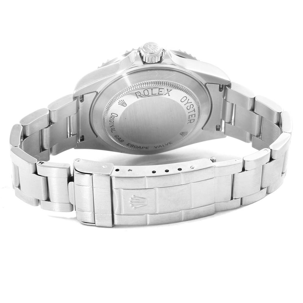 The image shows the back of a Rolex Sea-Dweller 16600 Men
s Stainless Steel Black Dial 16600 Men
s Stainless Steel Black Dial watch, featuring the case back and bracelet links.