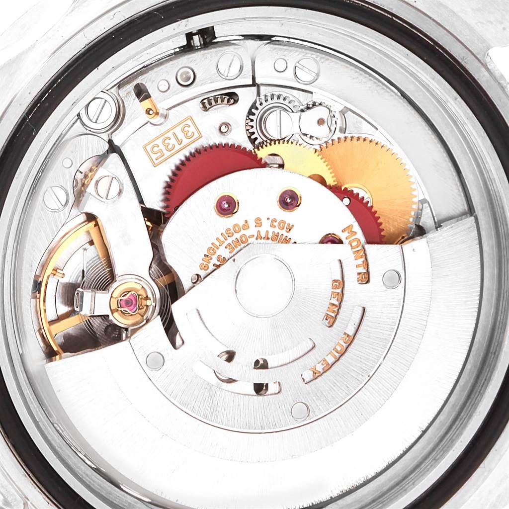 The image shows the internal mechanism, specifically the movement, of a Rolex Sea-Dweller 16600 Men
s Stainless Steel Black Dial 16600 Men
s Stainless Steel Black Dial watch from the back view.