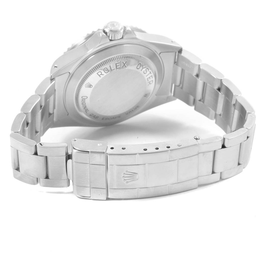 This image shows the back case, crown, and bracelet of the Rolex Sea-Dweller 16600 Men
s Stainless Steel Black Dial 16600 Men
s Stainless Steel Black Dial watch.