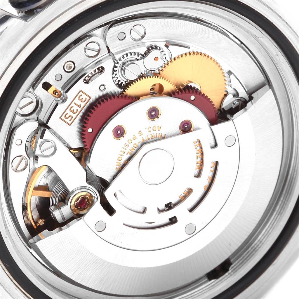 The image shows a close-up view of the intricate internal mechanical components of the Rolex Sea-Dweller 16600 Men
s Stainless Steel Black Dial 16600 Men
s Stainless Steel Black Dial watch.