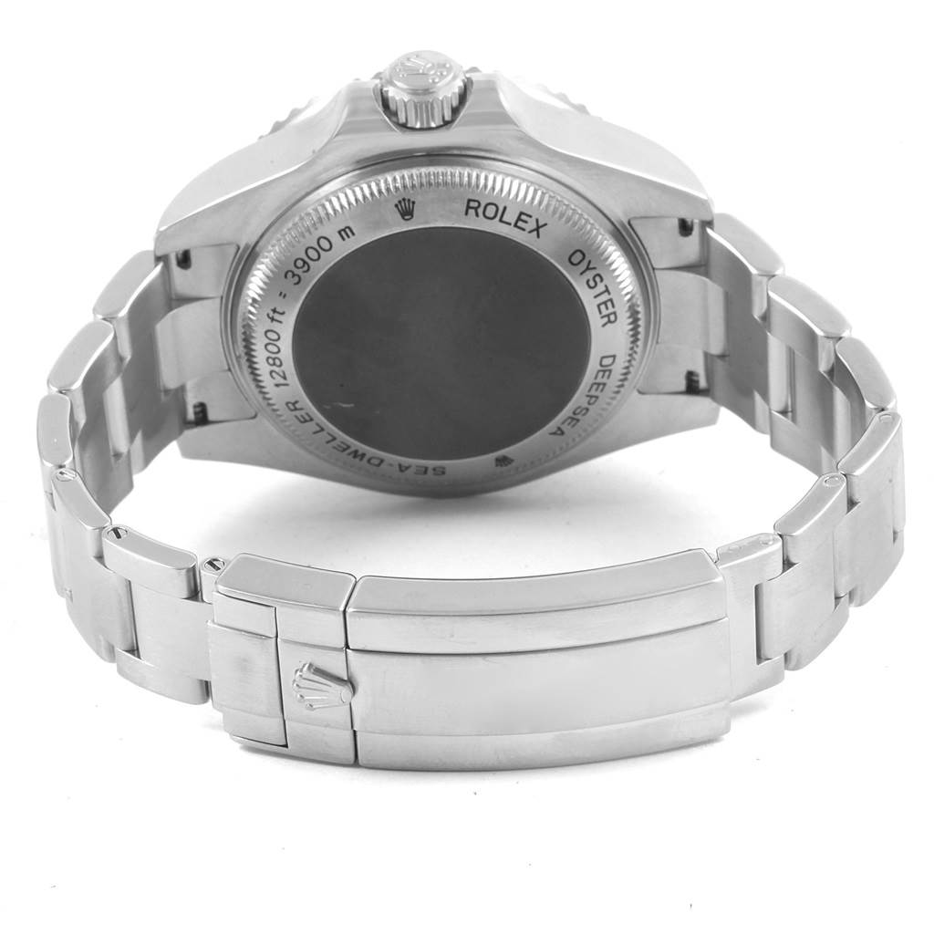 The image shows the back and clasp of the Rolex Sea-Dweller 116660 Men
s Stainless Steel Black Dial 116660 Men
s Stainless Steel Black Dial watch, highlighting the case back and bracelet.