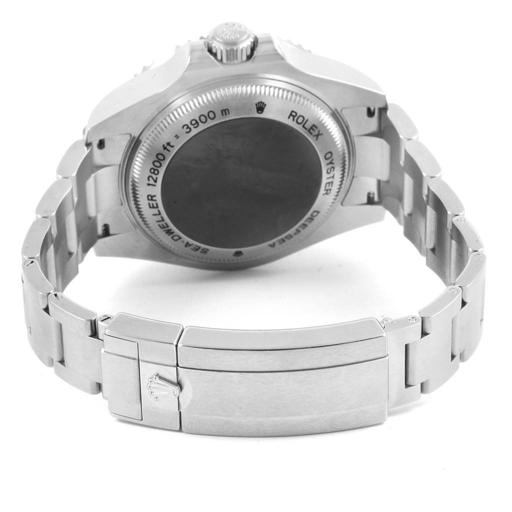 This image shows the back casing and bracelet clasp of a Rolex Sea-Dweller 116660 Men
s Stainless Steel Blue Dial 116660 Men
s Stainless Steel Blue Dial watch at a rear angle.