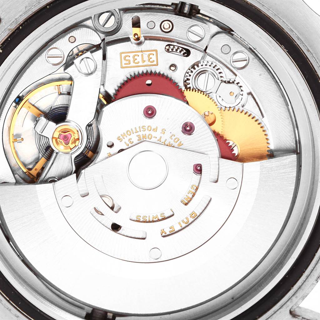 This image shows a close-up view of the movement and internal mechanics of a Rolex Sea-Dweller 116600 Men
s Stainless Steel Black Dial 116600 Men
s Stainless Steel Black Dial watch.