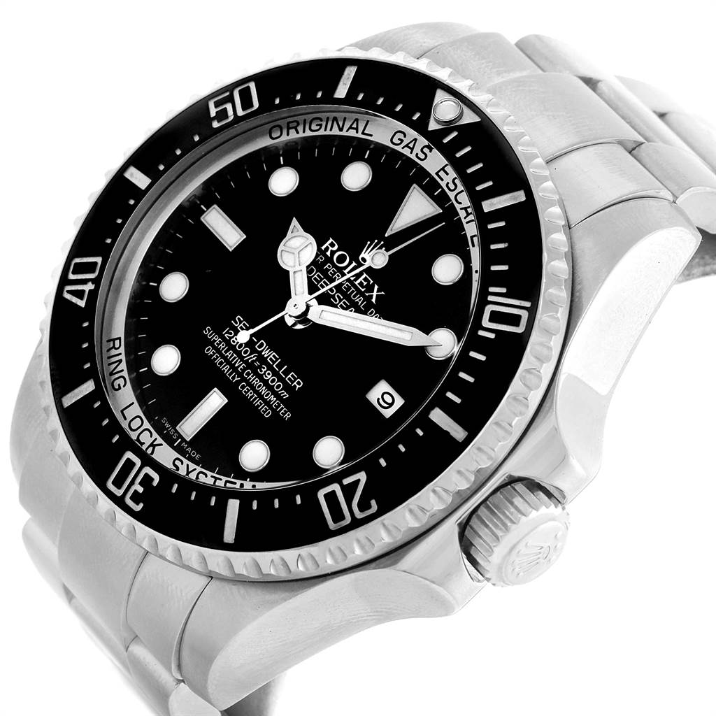 The image shows a Rolex Sea-Dweller 116660 Men
s Stainless Steel Black Dial 116660 Men
s Stainless Steel Black Dial watch at a slight angle, highlighting its dial, bezel, and part of the bracelet.