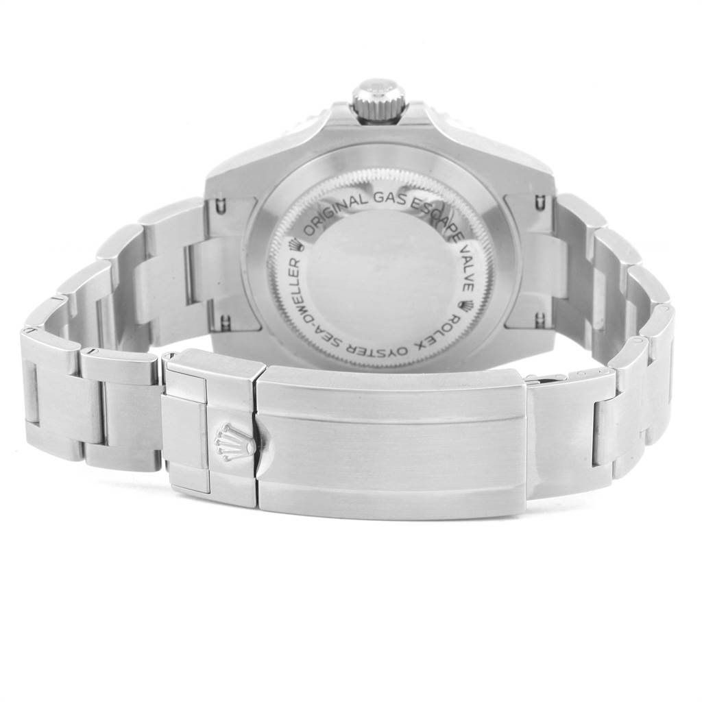 The image shows the back and the bracelet of a Rolex Sea-Dweller 116600 Men
s Stainless Steel Black Dial 116600 Men
s Stainless Steel Black Dial watch, focusing on the clasp and case back.
